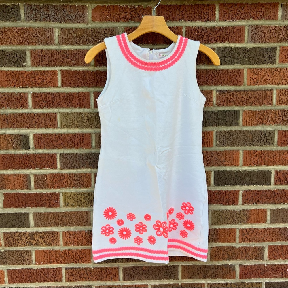 KC Parker by Hartstrings White and Hot Pink Embroidered Sleeveless Mini Dress